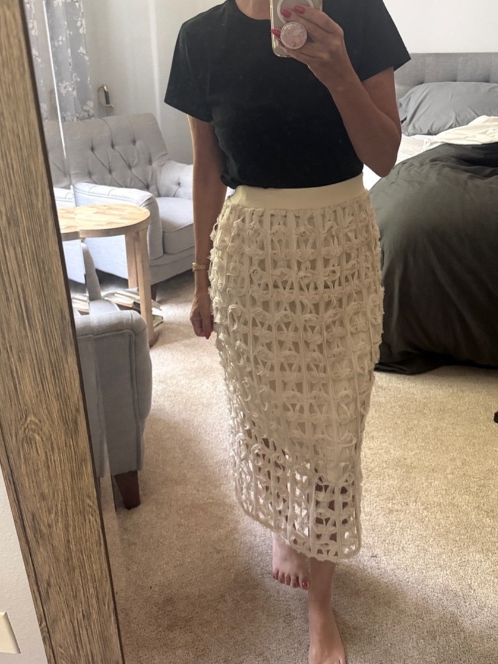 Boheme I Cream Crochet Midi Skirt - Women's Pencil Style NWT SMALL